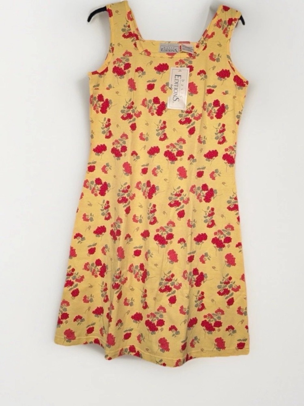 Basic Editions Vintage 90s K Mart Summer Dress Cotton Yellow & Red Floral Size M